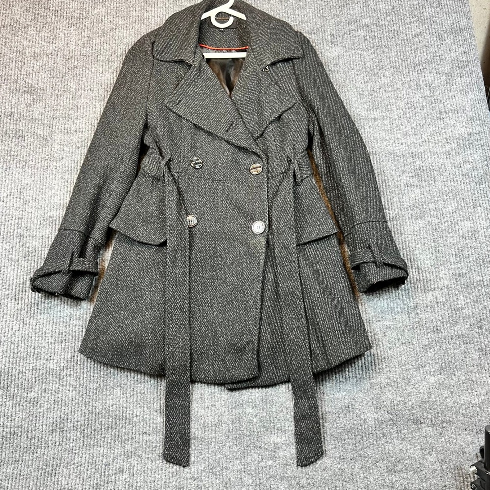 Steve Madden Peacoat Wool Blend Tweed Dark Academia Ruffle Back Goth Grey L